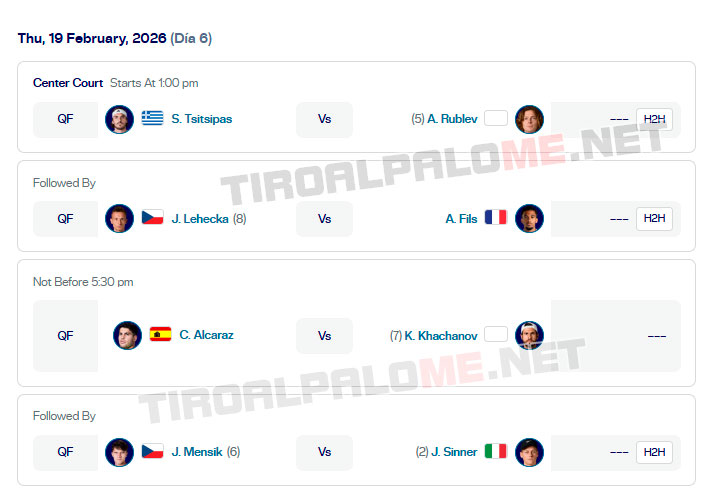 atp doha jueves19 febrero partido 2026 tiroalpalo